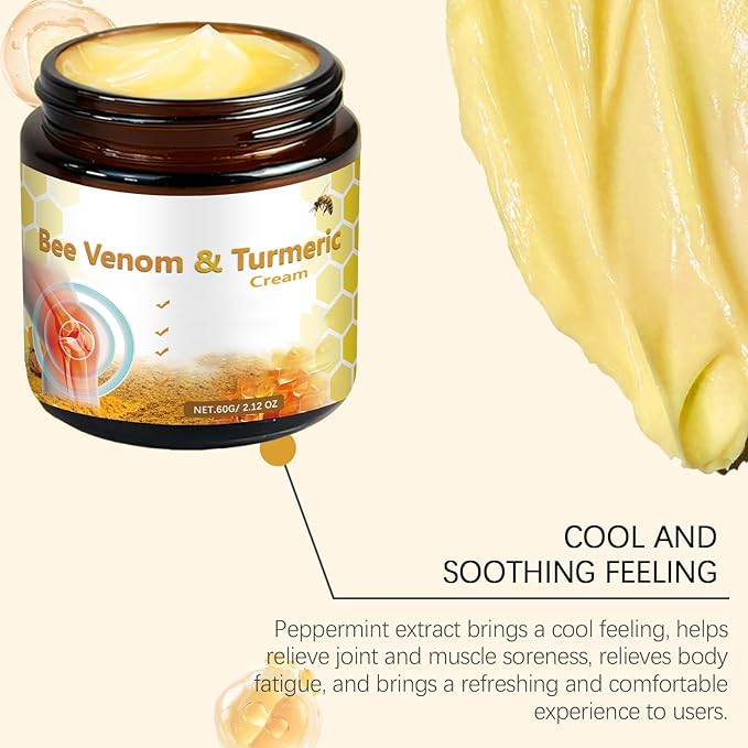 Bee Venom Turmeric Joint Cream, Professional Bee Venom Joint Gel, Bee Venom Joint and Bone Cream for Back, Knee, Hands, Neck, Feet -60ML (2PCS)