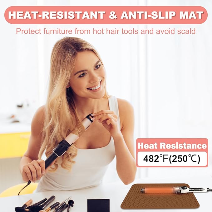 Oversize Silicone Heat Resistant Mat for Curling Irons, Hair Straighteners, Flat Irons and Hot Hair Styling Tools, Portable Wrap Pad Cover for Vanity, Travel, Salon(14.2" x 11.0")