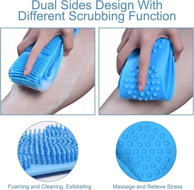 Silicone Body Scrubber for Shower,Silicone Back Body Scrubber with Handle,27.5 Inch Exfoliating Deep Clean Bath Body Brush Scrubber for Men and Women-2 PCS