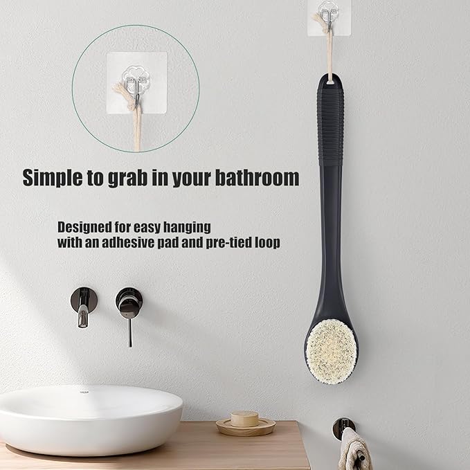 17-Inch Back Scrubber for Shower, Anti-Slip Exfoliating Body Brush for Bath, Gentle Back Brush for Shower for Men, and Women, Cleaning Skin for Smooth, Glowing Skin (Black)