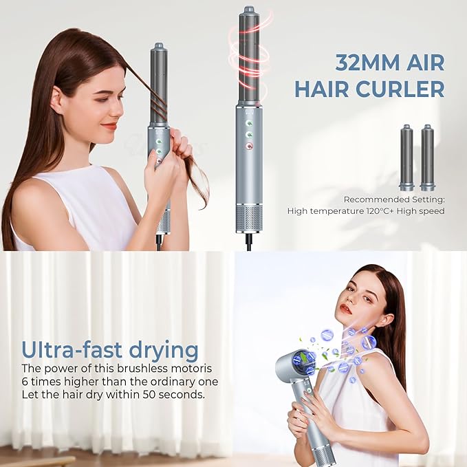 Hair Dryer Brush, 5 in 1 Blow Dryer Brush Set, High Speed Hot Air Styler, Auto Wrap Curlers for Frizz-Free Volume, Smooth Hair&No Heat Damage Hair Styling Tools Gift for Drying Curling Straightening