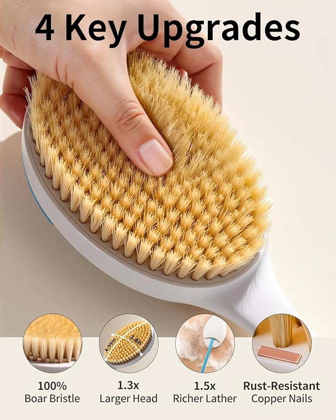 BUBBLEDANCE® Back Scrubber for Shower, Shower Brush with Extendable Long Handle (17.5-31.9 Inch), Anti-Slip Body Exfoliator for Bath, Dry Brush and Massage