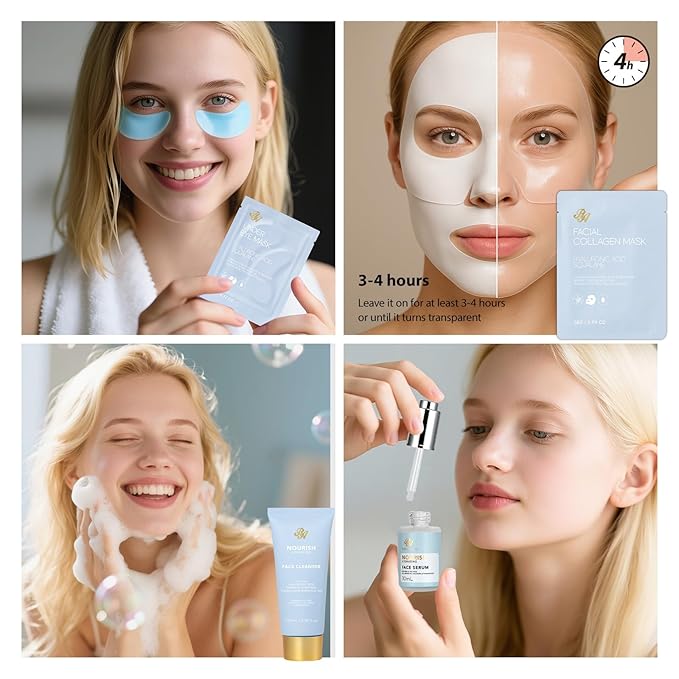 Christmas Gifts for Women, 33 Pcs Bath & Body Spa Gift Set, Face Sheet Mask Skin Care Kit, Ylang Essential Oil Collagen Gel Mask, Leather Bag, Lip Gloss, Face Serum, Skin Cleanser, Mother Day,Birthday