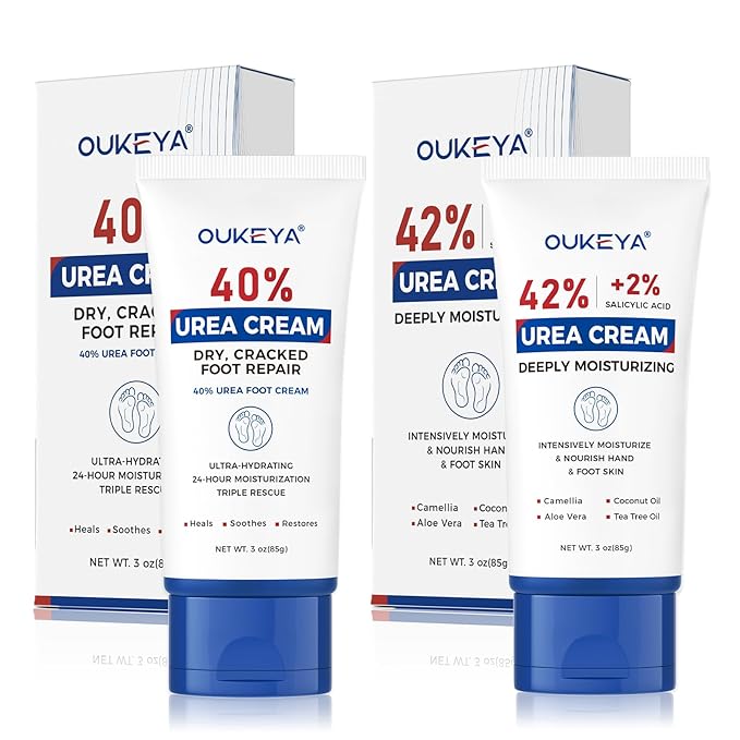 OUKEYA Urea Cream 40 Percent Tube 3 Oz, Foot & Hand Cream for Dry Cracked, 42 per Urea Lotion for Feet Maximum Strength, 85g, 2 Pack