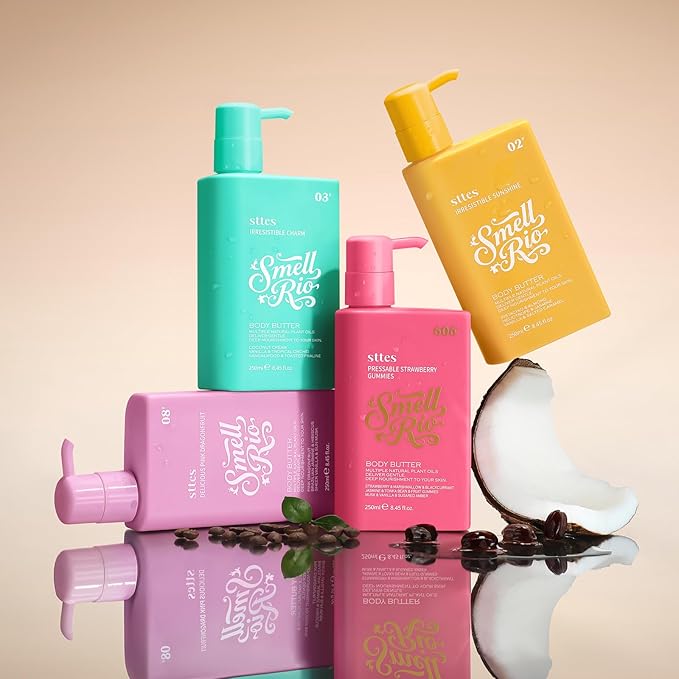 Sttes Body Butter 03# (Irresistible Charm) – 250ml Whipped Coconut Vanilla Body Cream with Tropical Orchid Scent, Jojoba & Coconut Oil Moisturizing Lotion, Caffeine for Firmer-Looking Skin