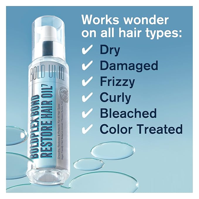 Boldplex 7 Hair Oil for Dry & Damaged Hair - Adds Shine, Strengthens, Smooths Split Ends & Frizz, Moisturizes & Nourishes. Weightless Hair Treatment Oil For Curly, Frizzy & Coarse Hair - 3.38 FlOz