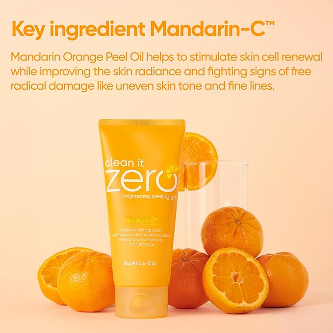 BANILA CO Clean it Zero Brightening Peeling Gel | Gentle Exfoliating Scrub with Mandarin Orange Extract, Korean Skincare for Smooth & Radiant Skin (120ml / 4.05 fl.oz)