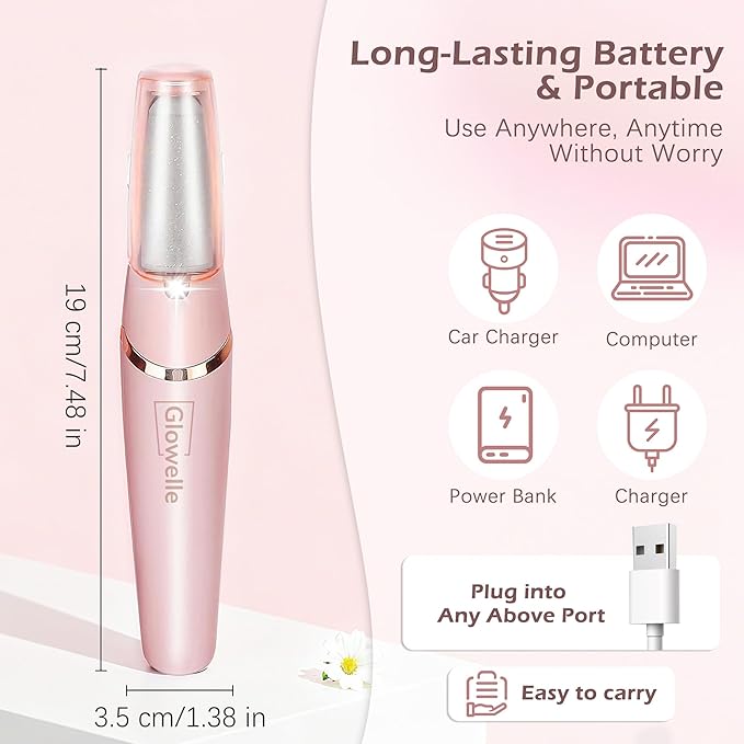 Glowelle Electric Foot Callus Remover, Electric Callus Remover for Foot, Rechargeable Portable Pedicure Tool Kit, Smooth Foot File Tools for Dead Hard Cracked Dry Skin, Foot Care for Women,Men Gift