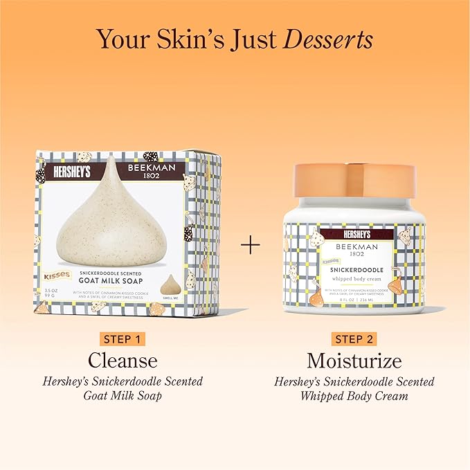 Beekman 1802 x HERSHEY'S Limited Edition KISSES Whipped Body Cream – Moisturizes & Softens Skin with Goat Milk, Mango Seed Butter & Vitamin E – 8 oz – Snickerdoodle