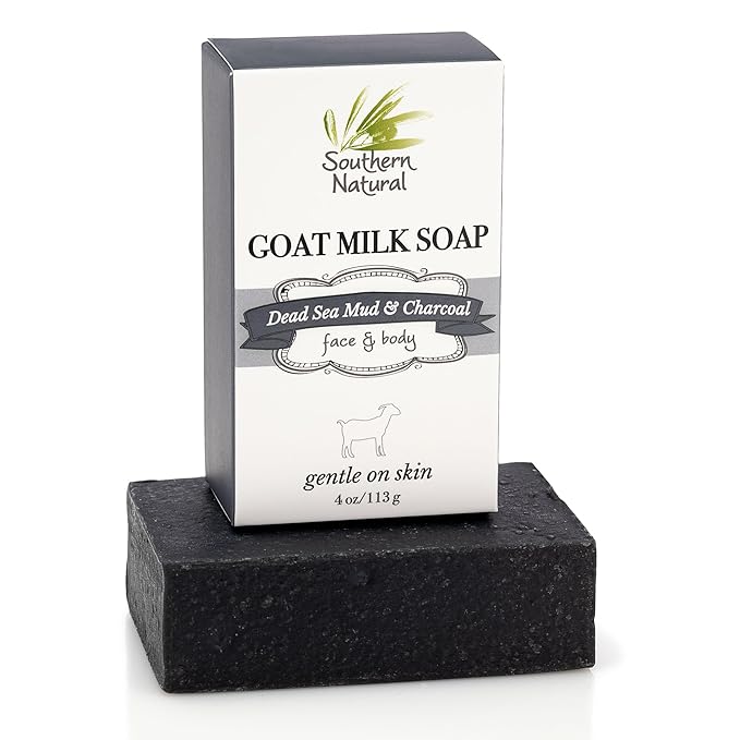 Southern Natural Dead Sea Mud & Charcoal Goat Milk Soap Bar – Face and Body Soap for Sensitive Skin with Peppermint Essential Oil, 4 oz (1 Bar)