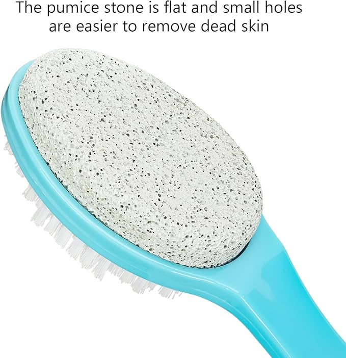 Foot Brush for Shower with Handle 2 in 1,Ooloveminso Large Foot Pumice Stone Brush Scrubber Foot File Calluses Remove Suitable for Horniness Foot Spa,Foot Care Smooth Skin (Blue)