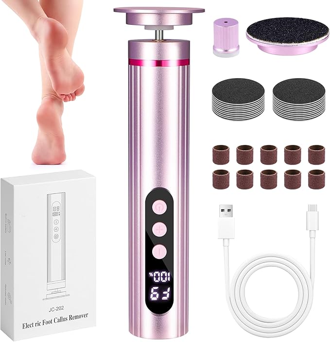 Electric Foot Callus Remover, 2 in 1 Callus Remover for Feet, 9 Adjustable Speeds with Sandpaper Disk and Nail Drill Bits, Digital Display, Rechargeable Pedicure Tools for Dead Skin(Pink)