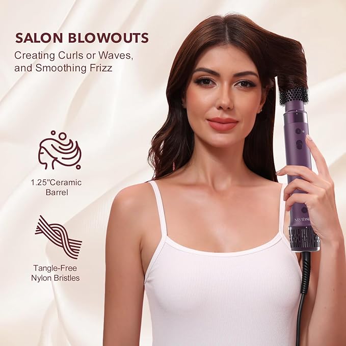 StyleVibe 6-in-1 Air Styler, Hair Dryer & Blow Dryer Brush with Auto Wrap Curl L/R, Fast Drying, Smooth Blowouts, Root-Lift Volume, No Heat Damage Frizz-Free Thermal Brush with Travel Bag