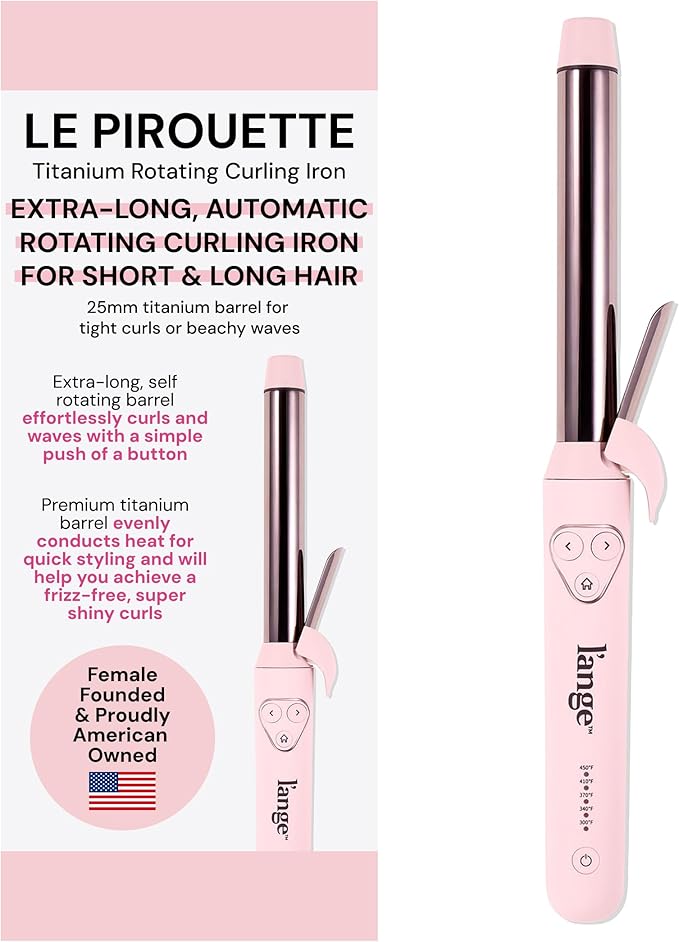 L'ANGE HAIR Le Pirouette 25MM Titanium Rotating Curling Iron Self-Rotating Curler | Curls and Waves for Beginners and Pros | Premium Titanium 1 Inch Barrel | Blush