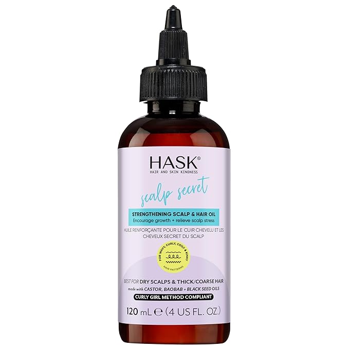HASK Texture Series Strengthening Scalp & Hair Oil with Castor, Baobab & Black Seed Oils for Curly, Coily & Kinky Hair, Gluten-Free, Sulfate-Free, Cruelty-Free – 4 fl oz