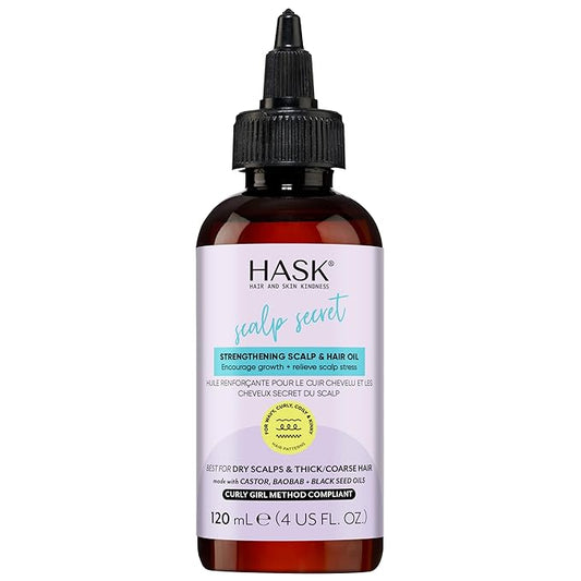 HASK Texture Series Strengthening Scalp & Hair Oil with Castor, Baobab & Black Seed Oils for Curly, Coily & Kinky Hair, Gluten-Free, Sulfate-Free, Cruelty-Free – 4 fl oz
