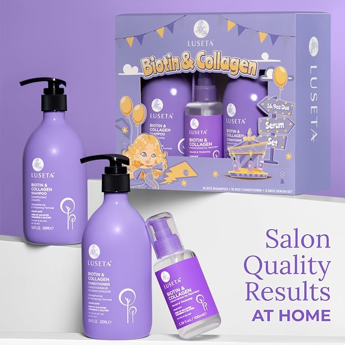 Luseta Biotin Trio Hair Care Set Moisturizing Shampoo and Conditioner Set and Hair Serum Thickening for Thinning Damaged Dry Hair