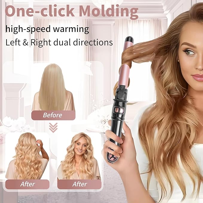 1.1 inch Automatic Curling Wand Rotating Curling Iron for Long Short Hair, Automatic Hair Curler with LED Display, Professional Hair Styling Irons Fast Heating