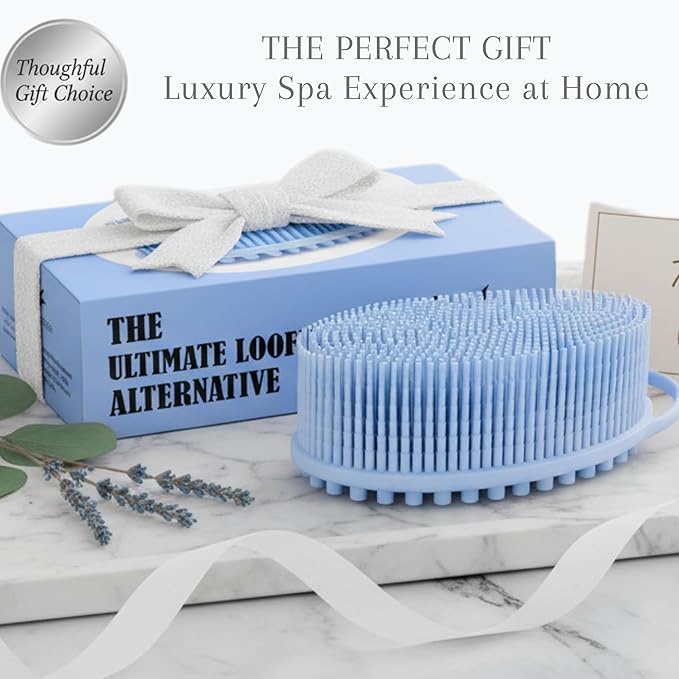 Silicone Body Scrubber for Shower - Gentle Exfoliating Back Scrubber with Soft Bristles - Avilana Premium Dual Sided Bath Brush Massage - Loofah Alternative for Sensitive Skin - Gift Women Men