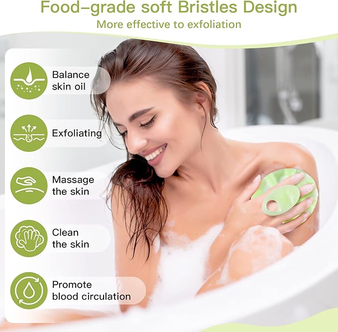 INNERNEED Food-Grade Soft Silicone Body Cleansing Brush Shower Scrubber, Gentle Exfoliating and Massage for All Kinds of Skin (Green)