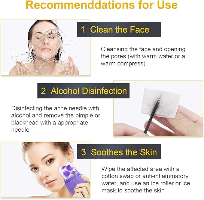 Pimple Popper Tool Kit, IUMAKEVP 15 PCS Professional Stainless Steel Blackhead Remover Comedone Extractor Tools for Removing Pimples, Blackheads, Zit on Face - Acne Removal Kit with Metal Case (Black)