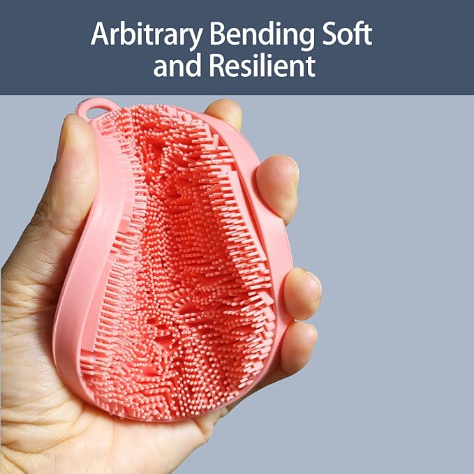 Silicone Body Scrubber-Silicone Shower Brush for Gentle Exfoliating & Lathering with Body Scrub & Wash, Durable & Hygienic, Deep Cleansing Exfoliator for All Skin Types - Shower Essential (Grey+Pink)