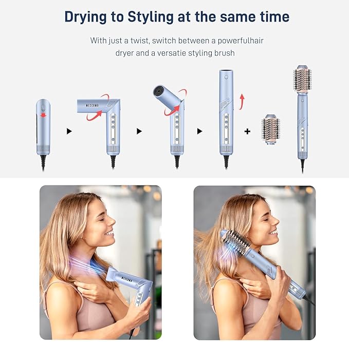 Hot Air Multi-Styler - 5 in 1 Professional Hair Wrap Styler Set with Air Curlers, Hair Dryer Brush, Straightener, Concentrator for Fast Drying Curling Straightening, Travel Case Included