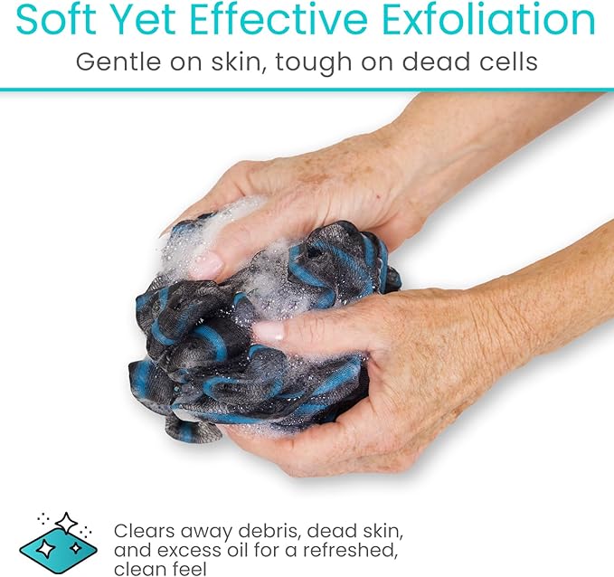 Vive Bendable Loofah on a Stick with Long Handle - Body Exfoliator Luffa & Long Handled Sponge - Back Scrubber & Bath Brush Lufa for Shower, Women, Men, Elderly - Handheld Loofa & Wall Hook Included