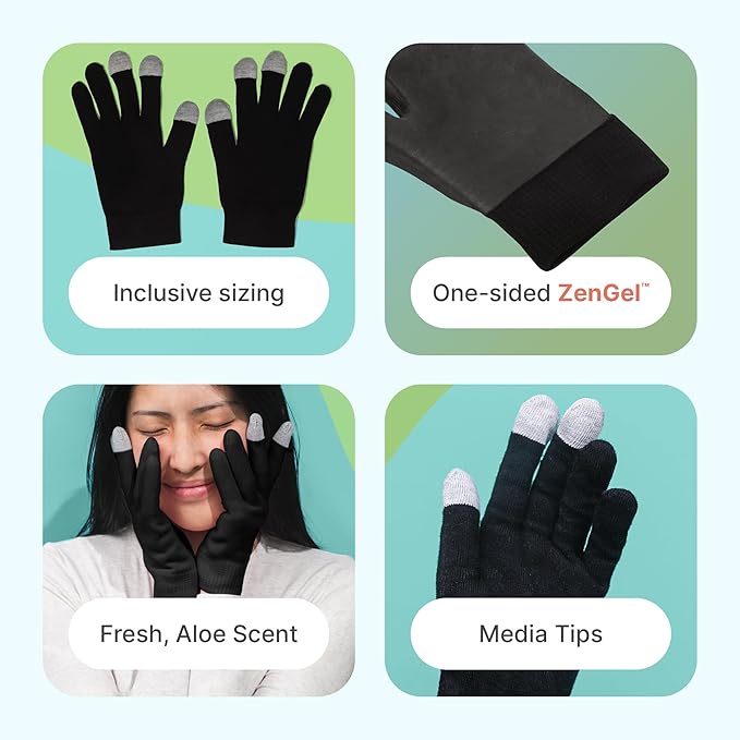 ZenToes Moisturizing Gloves for Dry Hands, Gel Infused with Jojoba Seed Oil, Olive Oil and Vitamin E, Overnight Hand Moisturizer (OSFM, Cotton Black)