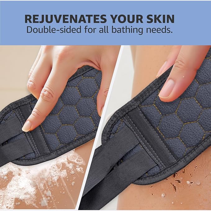 Back Scrubber for Shower with Handles, 40 Inch Extra Long Double-Sided Exfoliating Bath Strap, Textured Body Washer with Extended Reach for Deep Cleaning (Grey)