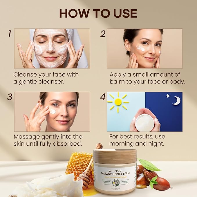 Dersie Tallow and Honey Balm for Face: 100% Grass-Fed Whipped Tallow Balm with Manuka Honey for Dry, Sensitive & Mature Skin – Deep Hydration & Soothing – Suitable for Women, Men & Kids (2.1 oz)