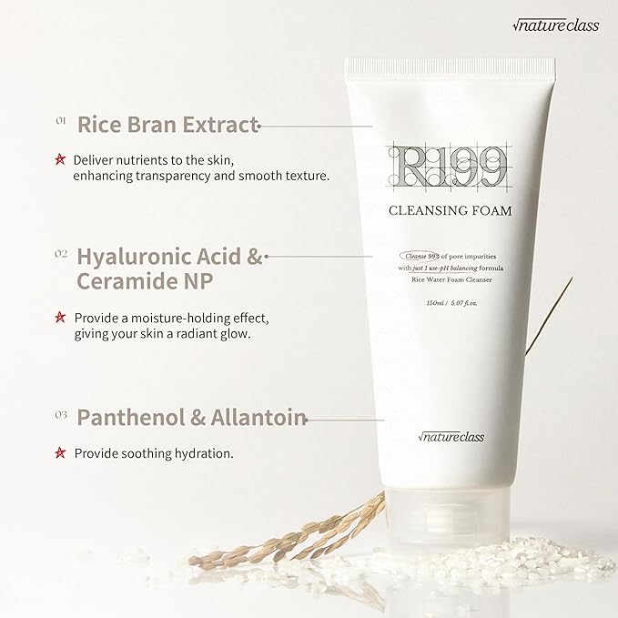 R199 Rice Enzyme Cleansing Foam – Deep Cleanser for Sensitive Skin, Blackhead & Pore Care, Double Cleansing, Aloe & Hyaluronic Acid, Korean Skin Care, Fragrance Free, 5.07 fl oz