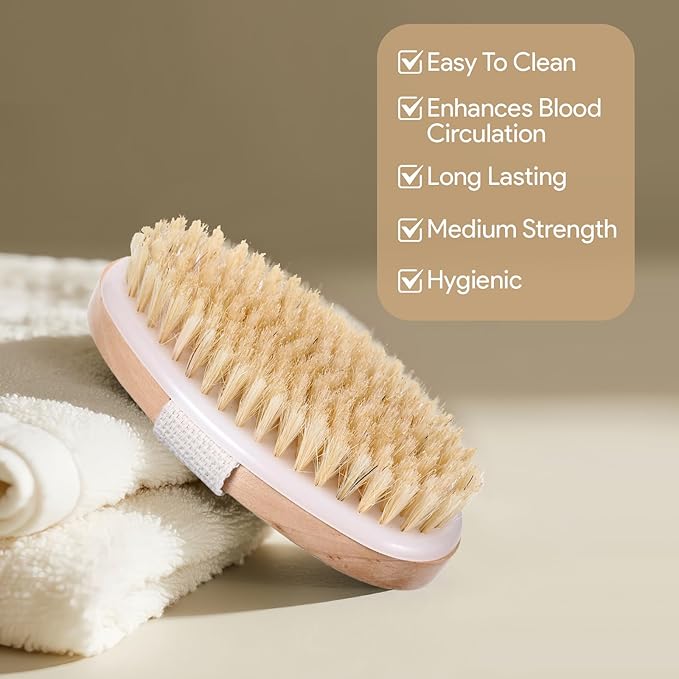 4 Pcs Dry Brushing Body Brush for Lymphatic Drainage, Pore Cleaning Brush Set Long Handle Back Scrubber for Shower, Soft Dry Brush for Body Face, Bath Brushing Cellulite Exfoliating Brushes