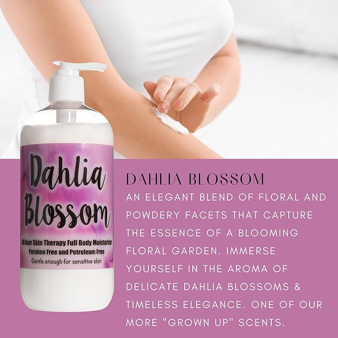 The Lotion Company Dahlia Blossom Lotion – 24 Hour Skin Therapy, Full Body Moisturizer with Aloe Vera & Vitamins, Paraben Free, Non-Greasy, Made in USA, 16 oz