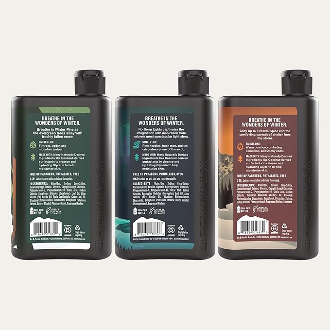 Every Man Jack Mens Body Wash Gift Set - 3 Invigorating Winter Scents - Deeply Cleans, Hydrates with Naturally Derived Ingredients - 13.5 oz (3 pack)