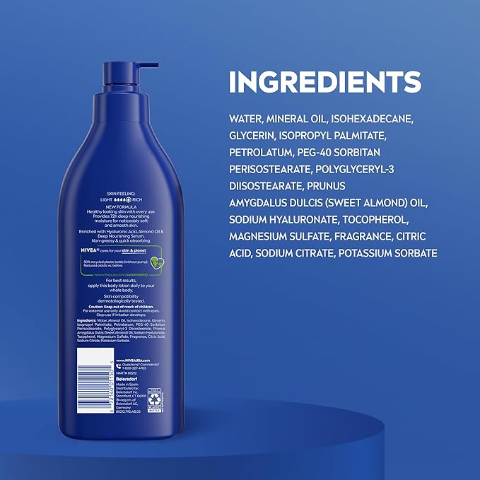 NIVEA Essentially Enriched Body Lotion for Very Dry Skin with Hyaluronic Acid, Almond Oil and Deep Nourishing Serum, 72-Hour Body Moisturizer, Holiday Gifts for Self Care, 16.9 Fl Oz Pump Bottle