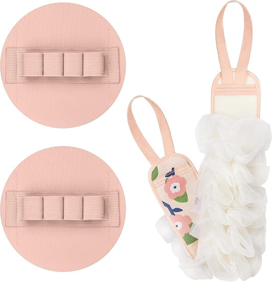 3-Pack Bath Scrubber Kit: 2 Silicone Exfoliating Pats & Double-Sided Long Handle Back Scrubber Bath Puff for Deep Cleansing. (2 Pink & Pink)