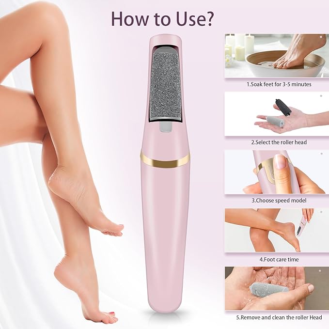 Electric Callus Remover for Feet, Professional Pedicure Tools Foot Care Kit, Foot Scrubber Electric Feet File Smooth Pedi Wand for Hard Cracked Dry Dead Skin, 2 Rollers,2 Speeds,Ideal Gift