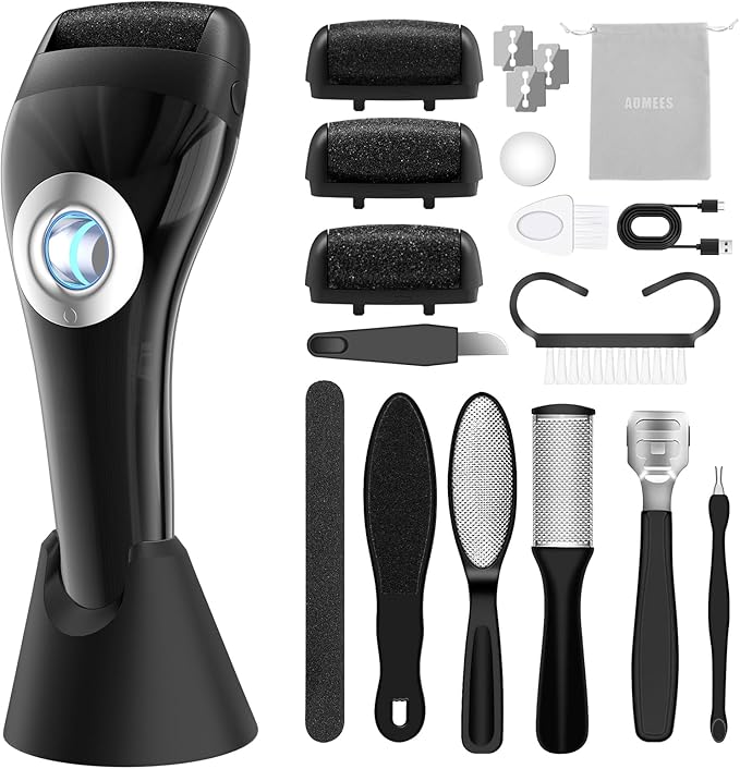 Upgraded Rechargeable Foot Callus Remover, Professional Electric Foot File, 18 in 1 Pedicure Tools Foot Care Kit Pedi Feet Care for Dead, Hard Cracked Dry Skin Ideal Gift (Black)