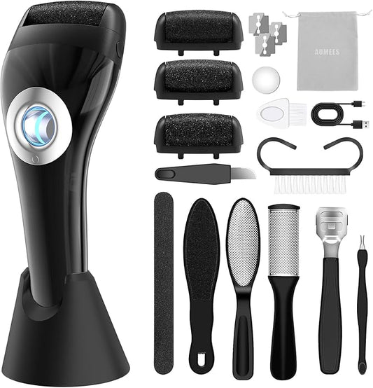 Upgraded Rechargeable Foot Callus Remover, Professional Electric Foot File, 18 in 1 Pedicure Tools Foot Care Kit Pedi Feet Care for Dead, Hard Cracked Dry Skin Ideal Gift (Black)