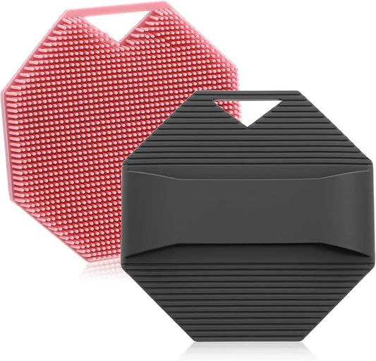 Ouligay 2 Pack Silicone Body Scrubber Exfoliator Shower Brush for Sensitive Skin Cleaning Sud Scrub Silicone Loofah with Ergonomic Anti Slippery Handle Travel Friendly for Men & Women