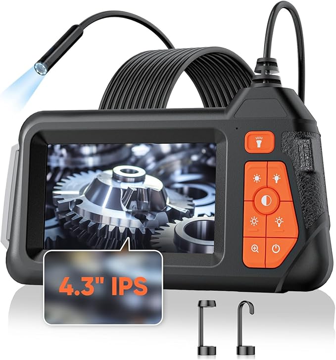 32.8FT Flexible Borescope Camera- 4.3" 1280P HD, IP67 Waterproof Industrial Endoscope Camera for Sewer/Automotive Pipe/Wall Inspection,1pack