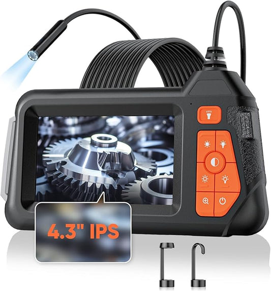 32.8FT Flexible Borescope Camera- 4.3" 1280P HD, IP67 Waterproof Industrial Endoscope Camera for Sewer/Automotive Pipe/Wall Inspection,1pack