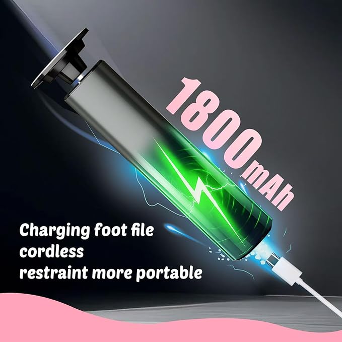 Electric Foot Callus Remover - 9-Speed with Glass Crystal Grinding Disc & Storage Box, 80/120 Grit Sandpapers (20pcs), 10 Nail Heads, Type-C Fast Charge for Dead Skin