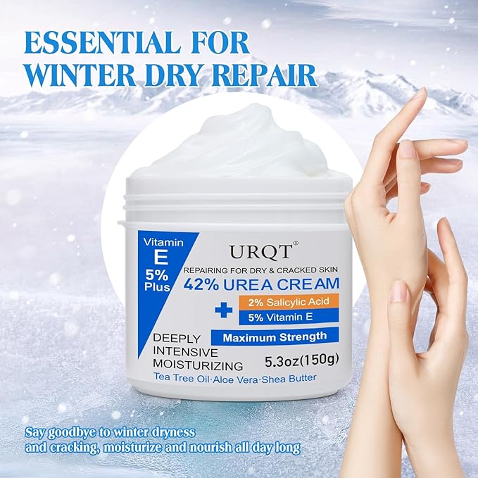 42% Urea Cream for Dry & Cracked Skin - Foot & Hand Cream with 2% Salicylic Acid, 5% Vitamin E, Tea Tree Oil, Aloe Vera, Shea Butter - Moisturizer & Skin Repair Cream for Feet Maximum Strength