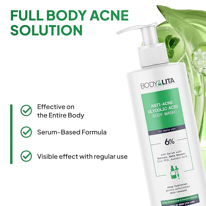 Anti Acne Glycolic Acid Body Wash for Acne Prone Skin, Helps Improve Skin Texture with Salicylic and Azelaic Acid, 5.07 Fl Oz (6)