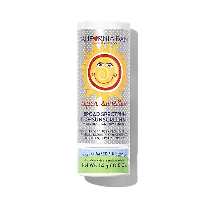 California Baby Super Sensitive SPF 30+ Sunscreen Stick | Unscented Baby Sunscreen for Face + Body | Travel Size Mineral | 0.5oz