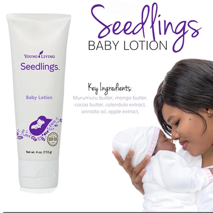 Young Living Seedlings Baby Lotion - 4 oz - Hypoallergenic Skincare for Delicate & Sensitive Infant Skin - Gentle, Non-Greasy, Soothing Hydration & Softness