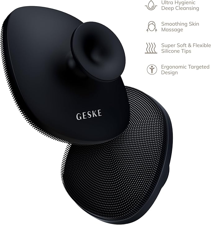 GESKE Body Brush | 4 in 1 | Cleansing Brush for The Entire Body | Professional Deep Cleaning | Soft Silicone Bristles | Ergonomic Two-Finger Design | Cleanses & Massages