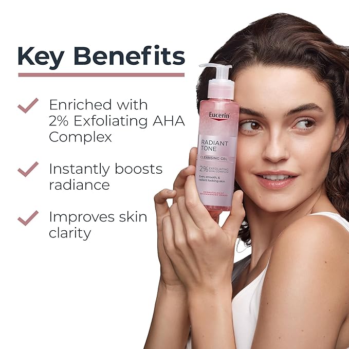 Eucerin Radiant Tone Face Cleanser Gel with 2% Exfoliating AHA Complex, Gentle Face Wash Improves Skin Clarity and Boosts Radiance, All Skin Types, Holiday Gifts for Self Care, 6.8 Fl Oz Bottle